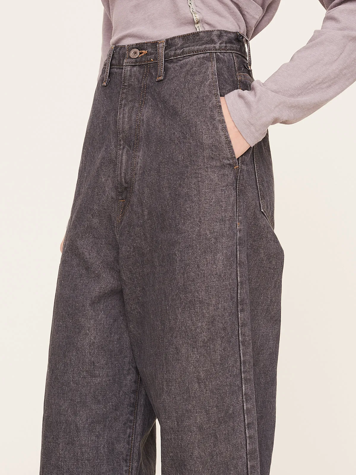 14oz Denim Port Baggy Pants in Black and Ecru