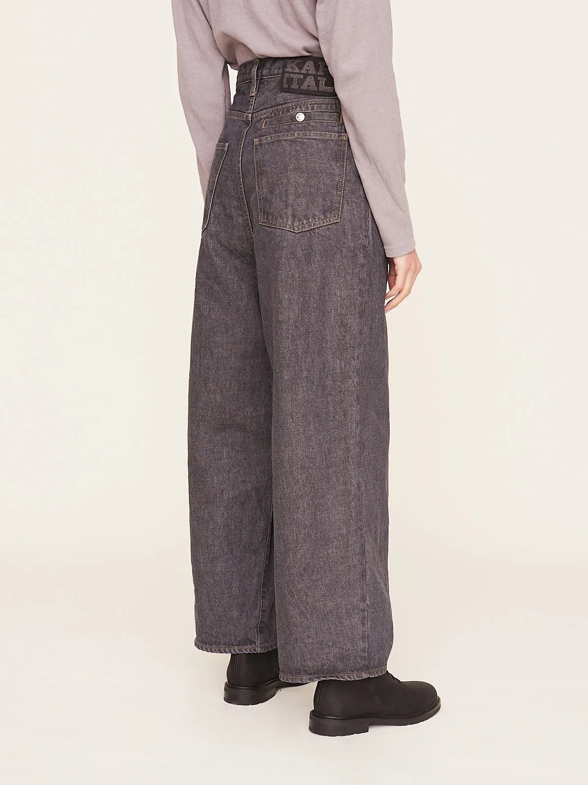 14oz Denim Port Baggy Pants in Black and Ecru
