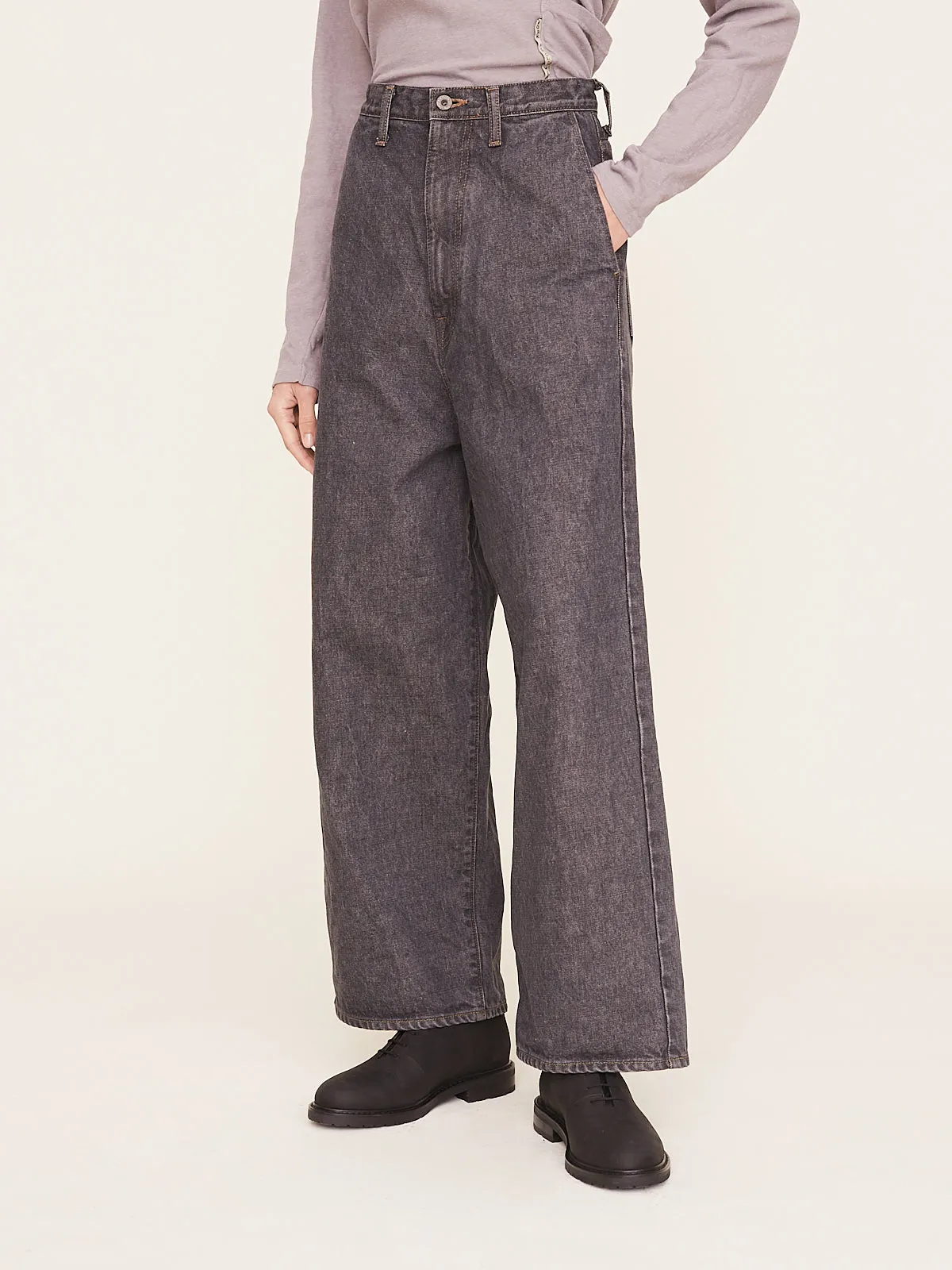 14oz Denim Port Baggy Pants in Black and Ecru