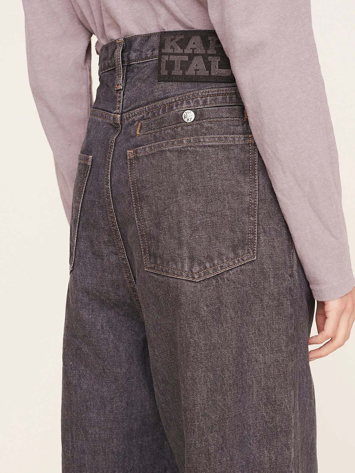 14oz Denim Port Baggy Pants in Black and Ecru