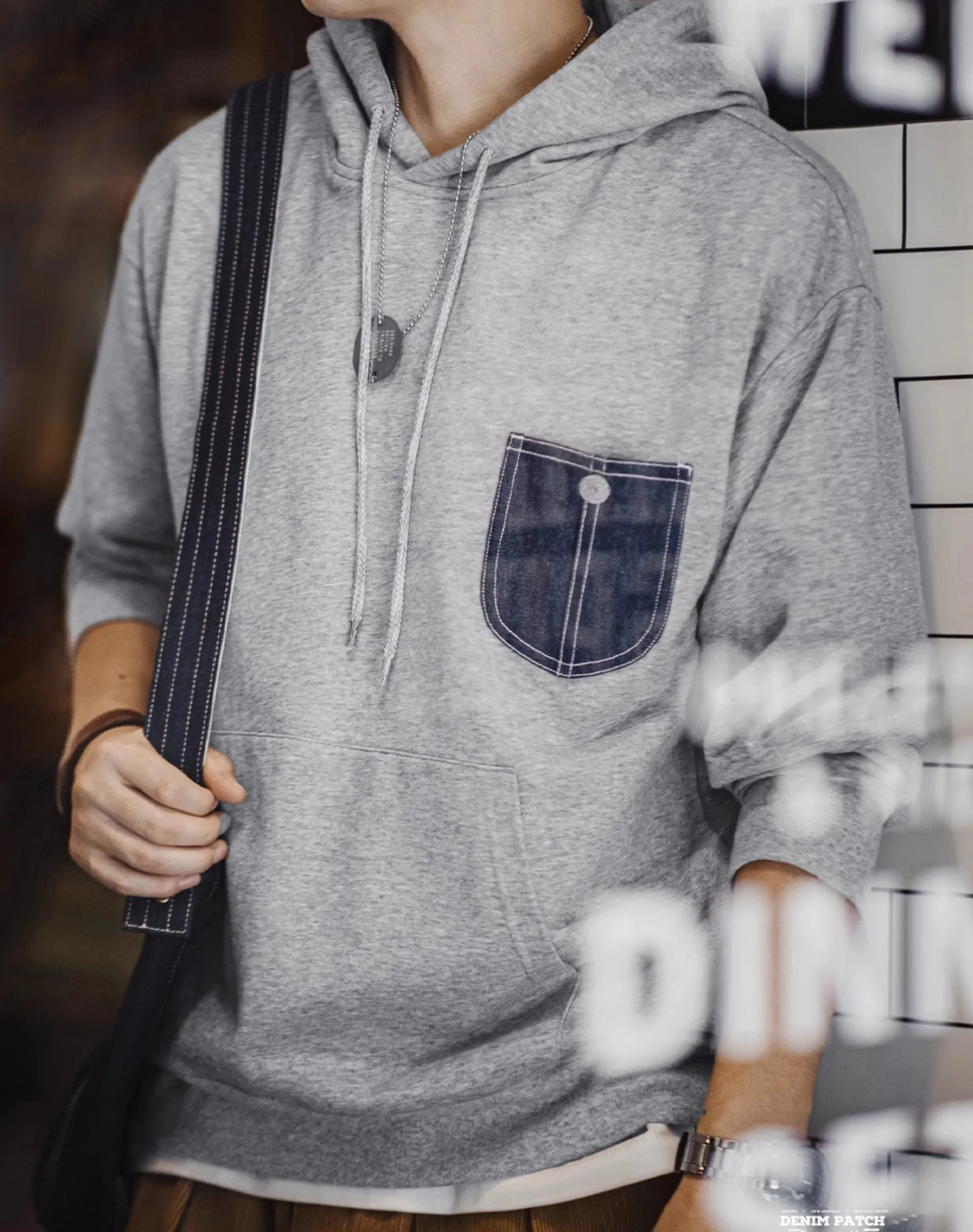 American Casual Pocket Stitching Hooded Sports Leisure Men's Sweater