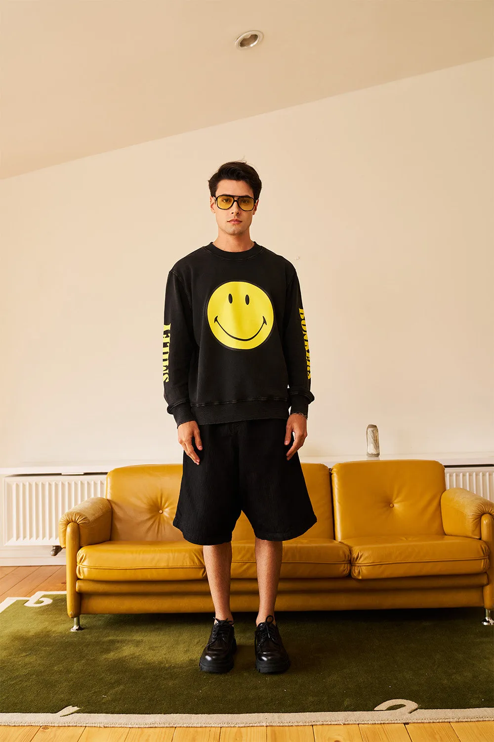 Black Faded Smiley Sweatshirt