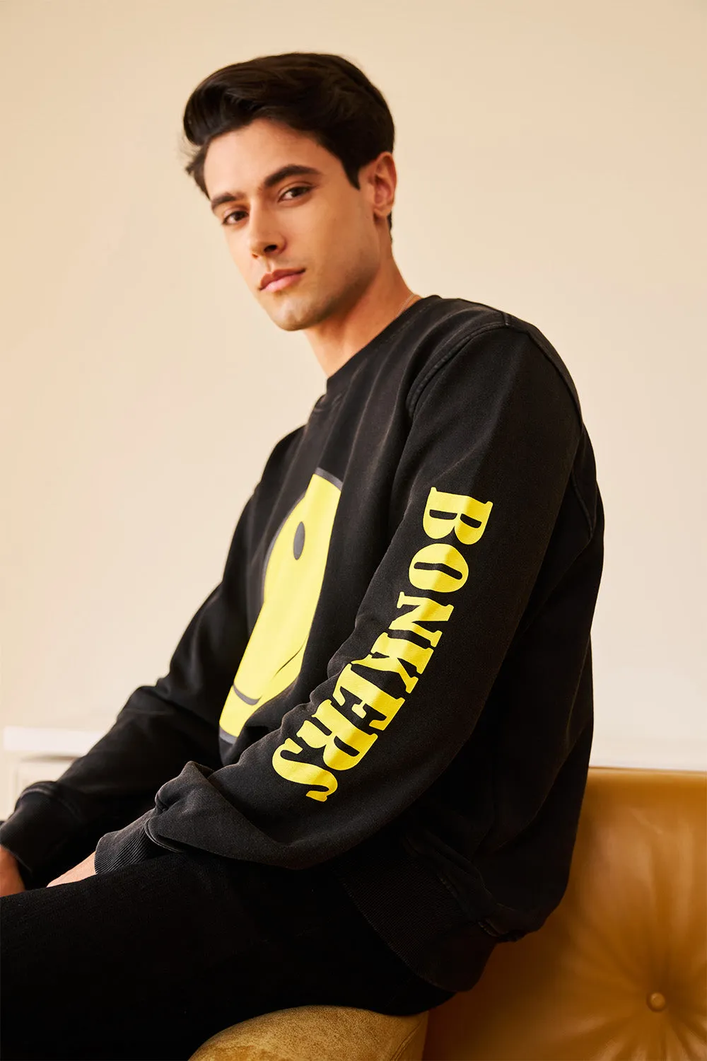 Black Faded Smiley Sweatshirt