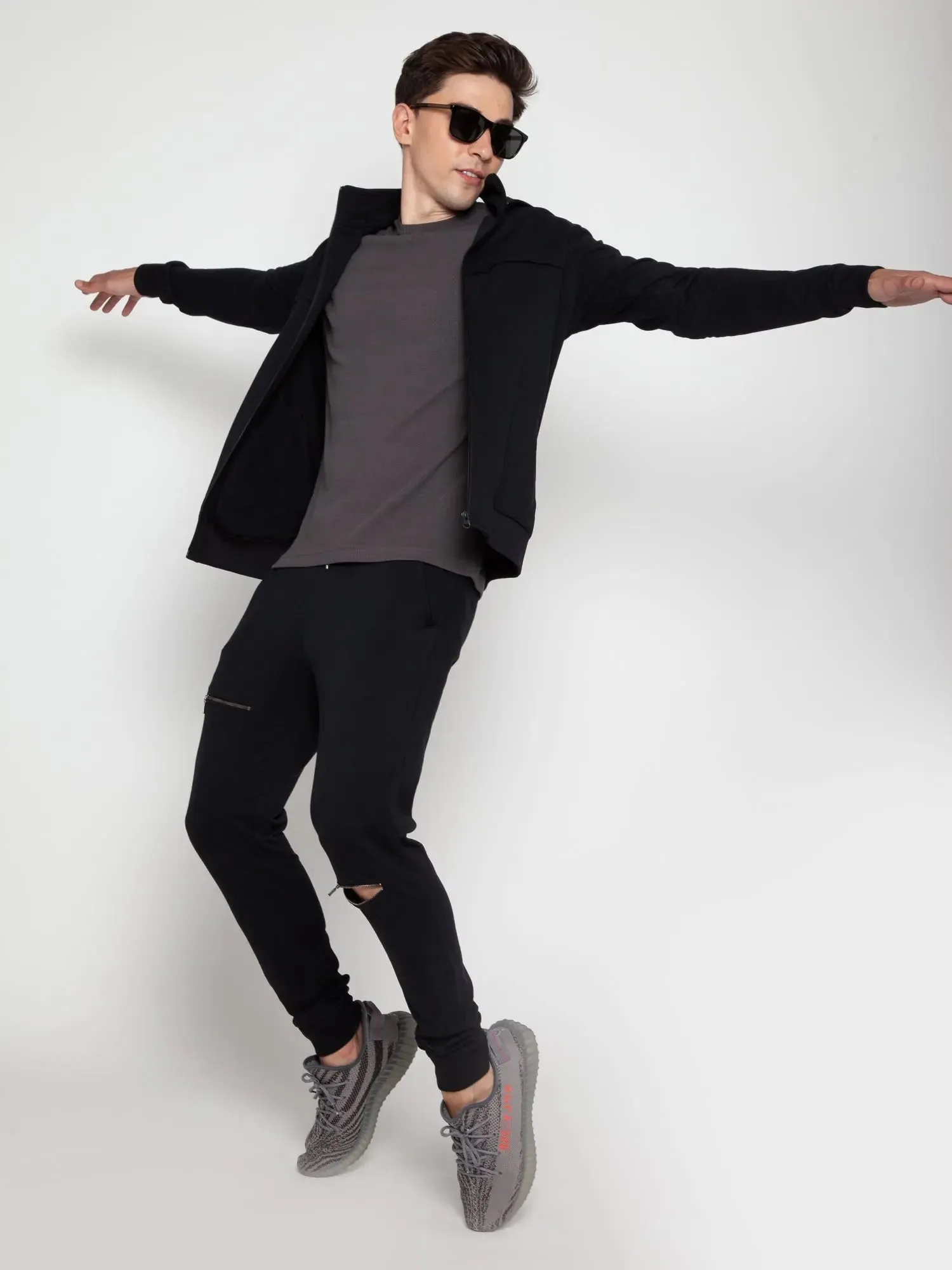 Black Tapered Zip Joggers