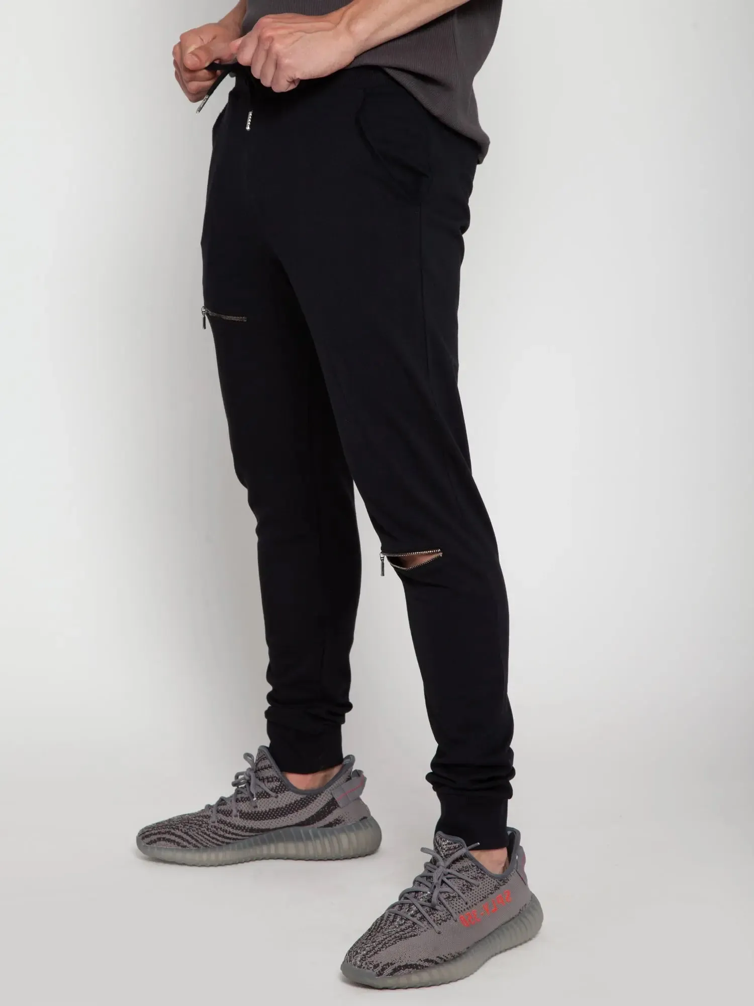 Black Tapered Zip Joggers