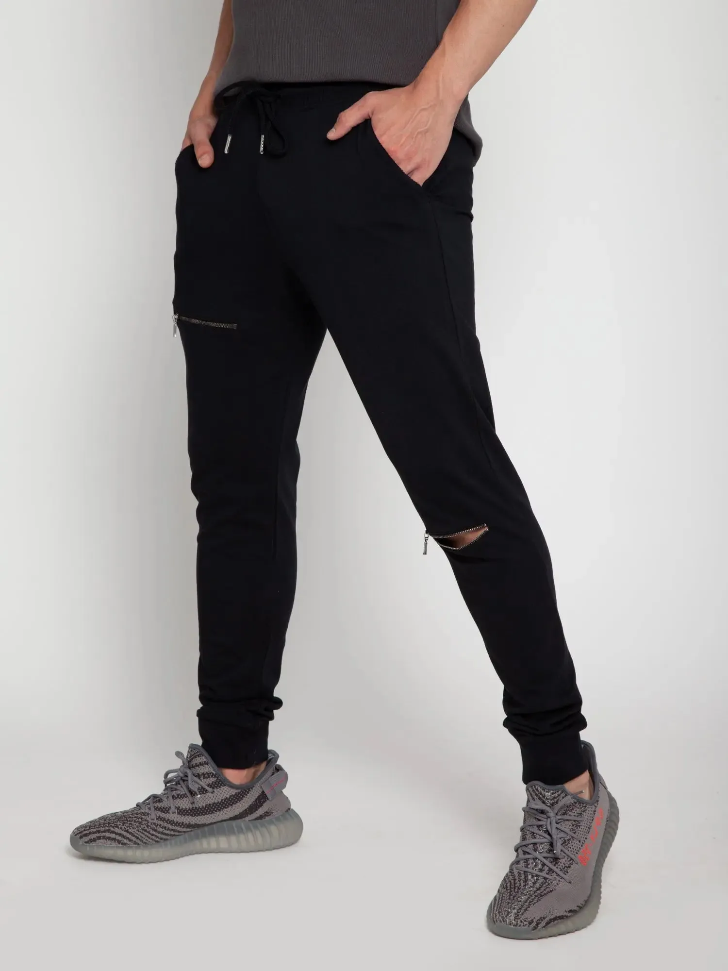 Black Tapered Zip Joggers