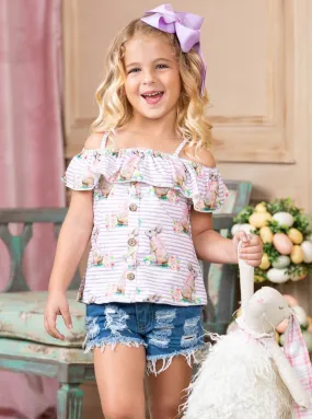 Bunnies, Bows, and Blooms Denim Shorts Set