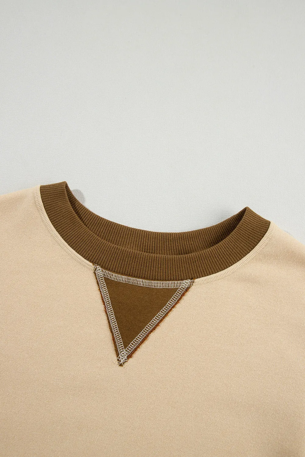 Casual Color Block Thumbhole Sleeve Drop Shoulder Sweatshirt