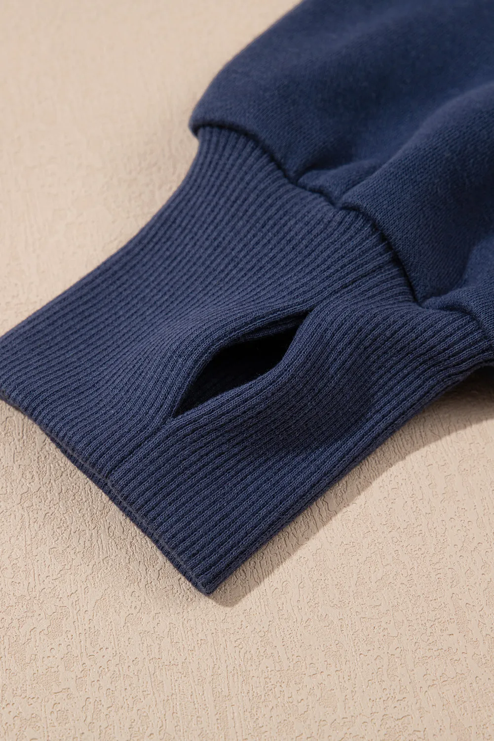 Casual Color Block Thumbhole Sleeve Drop Shoulder Sweatshirt