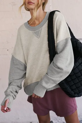 Casual Color Block Thumbhole Sleeve Drop Shoulder Sweatshirt