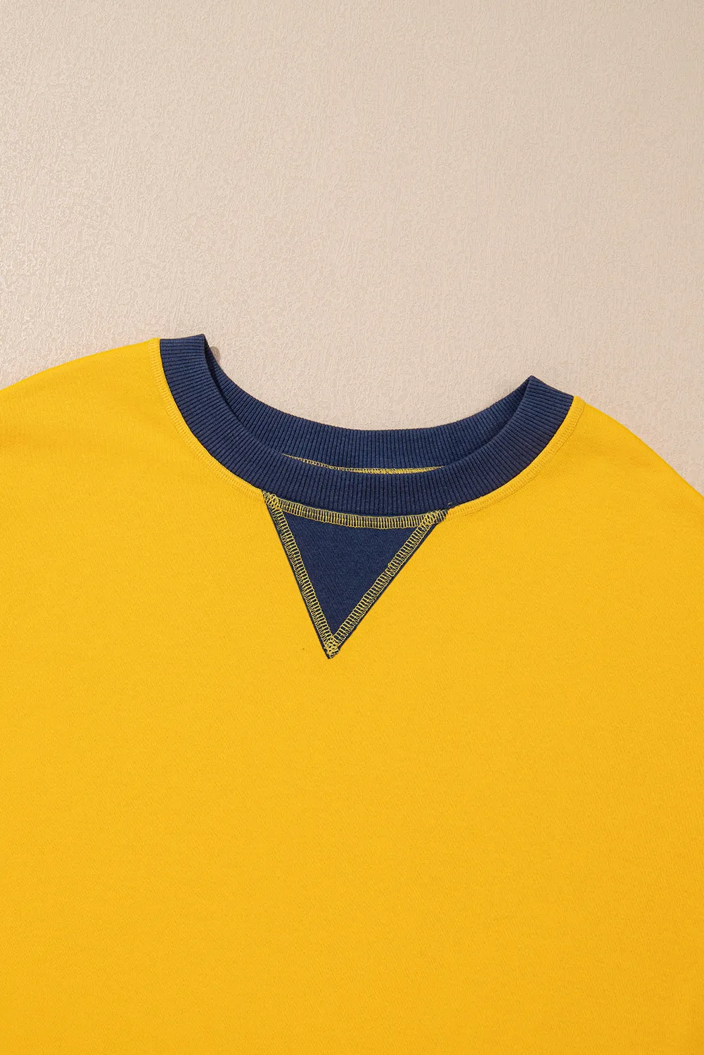 Casual Color Block Thumbhole Sleeve Drop Shoulder Sweatshirt