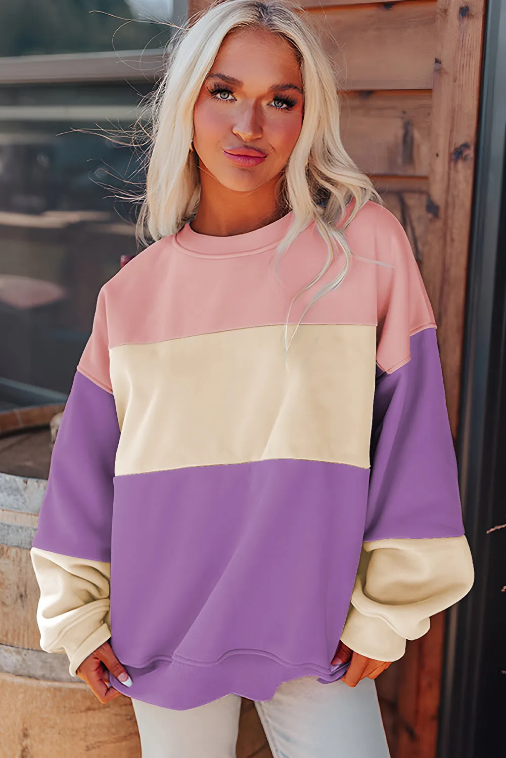 Colorblock Patchwork Drop Shoulder Sweatshirt