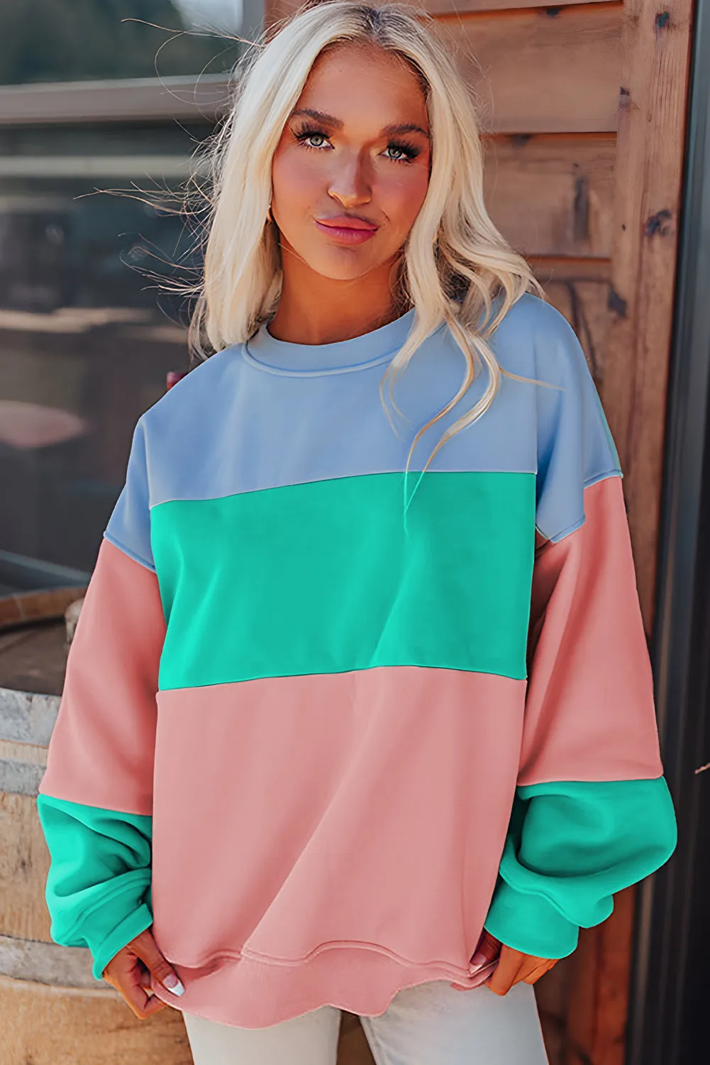 Colorblock Patchwork Drop Shoulder Sweatshirt