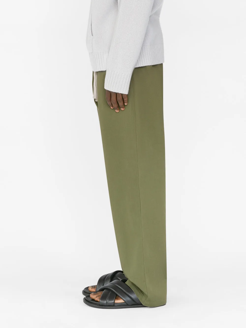 Cotton Wide Trouser -- Army Green