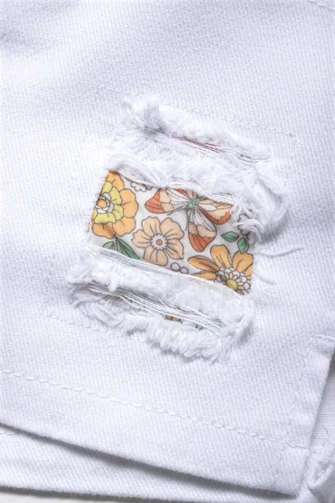 Denim Short With Hair Tie White