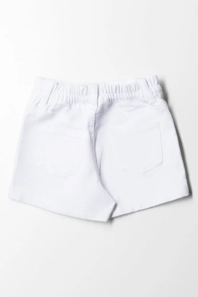 Denim Short With Hair Tie White