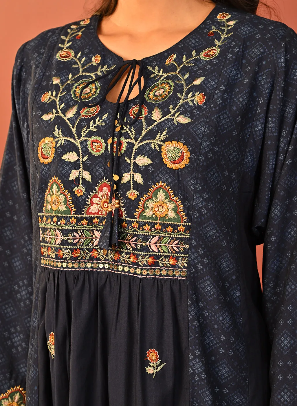 Dia Navy Blue Printed Rayon Kurta for Women
