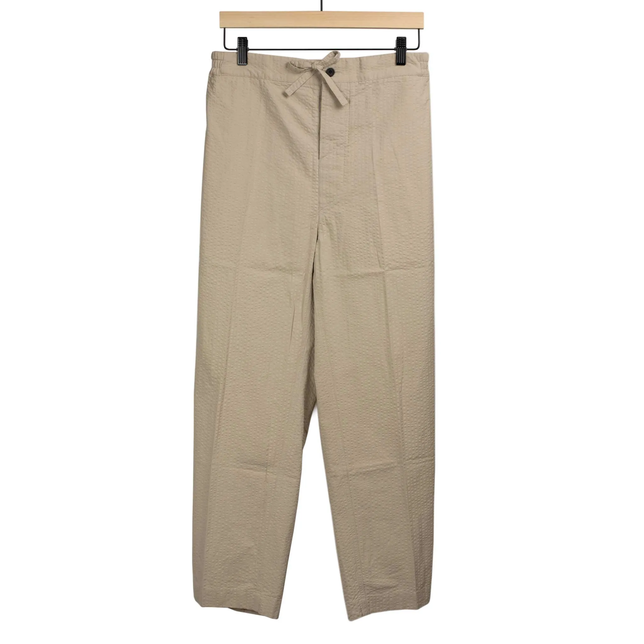 Easy drawstring pants in beige cotton seersucker