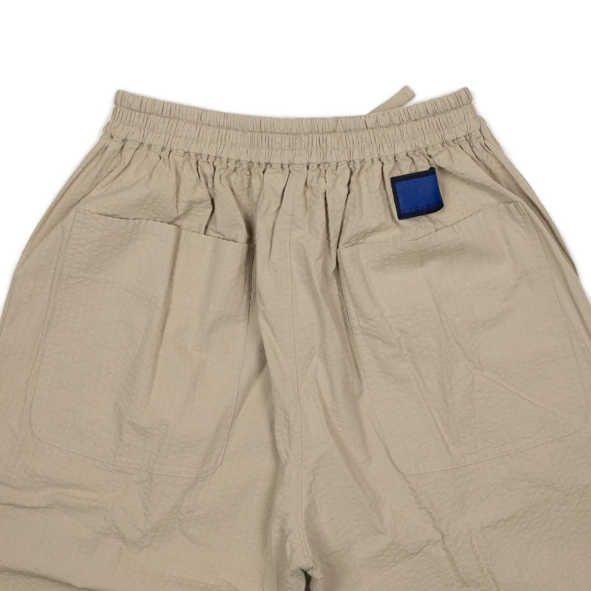 Easy drawstring pants in beige cotton seersucker