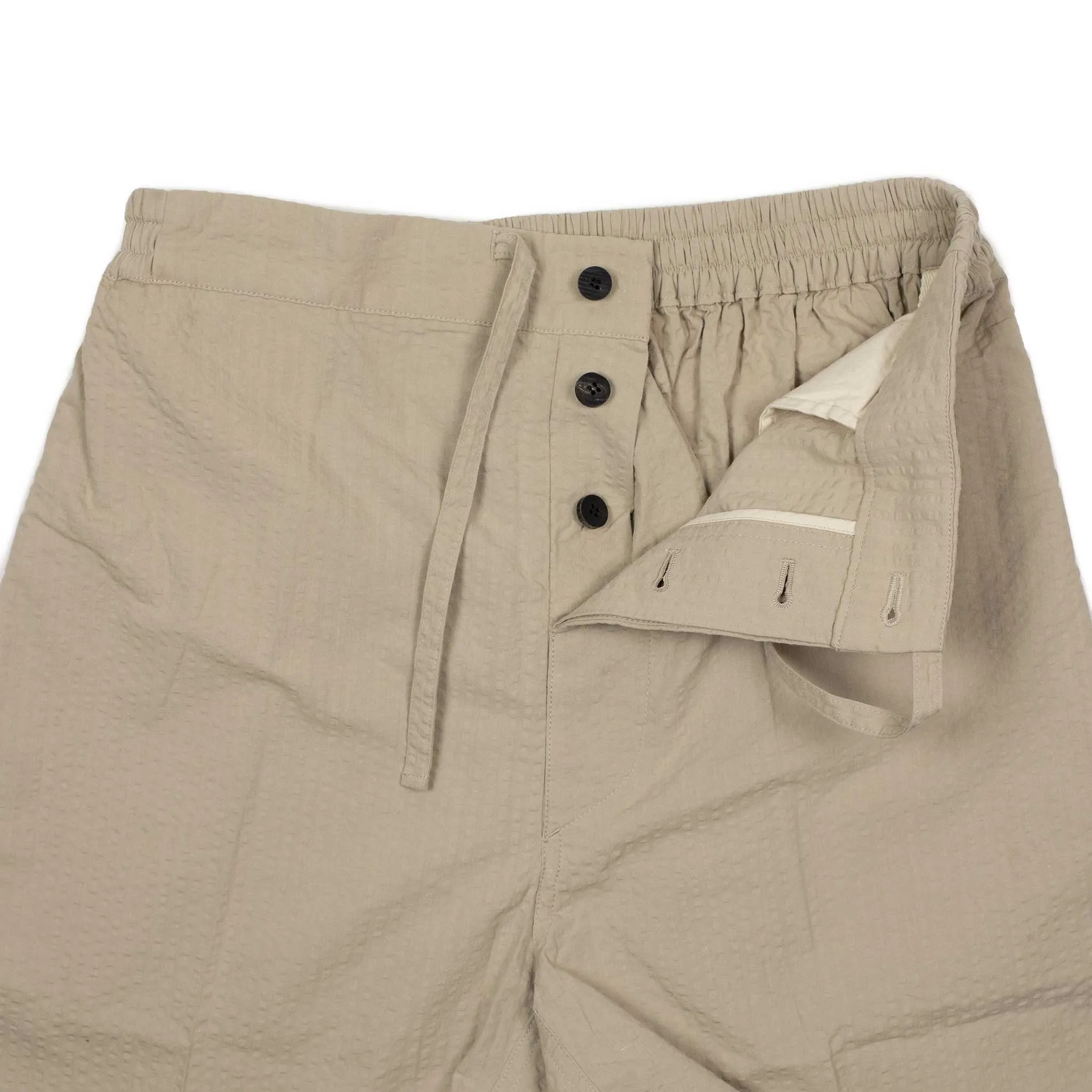 Easy drawstring pants in beige cotton seersucker