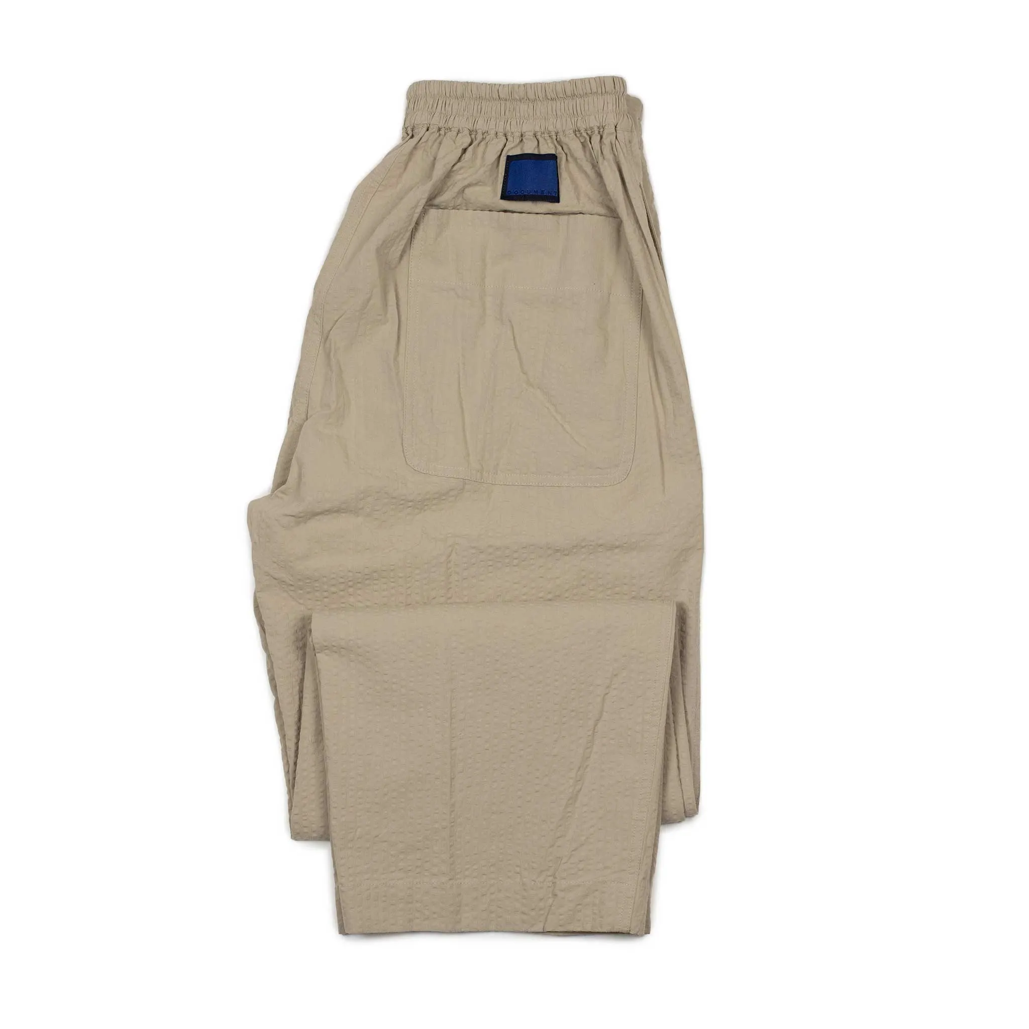 Easy drawstring pants in beige cotton seersucker