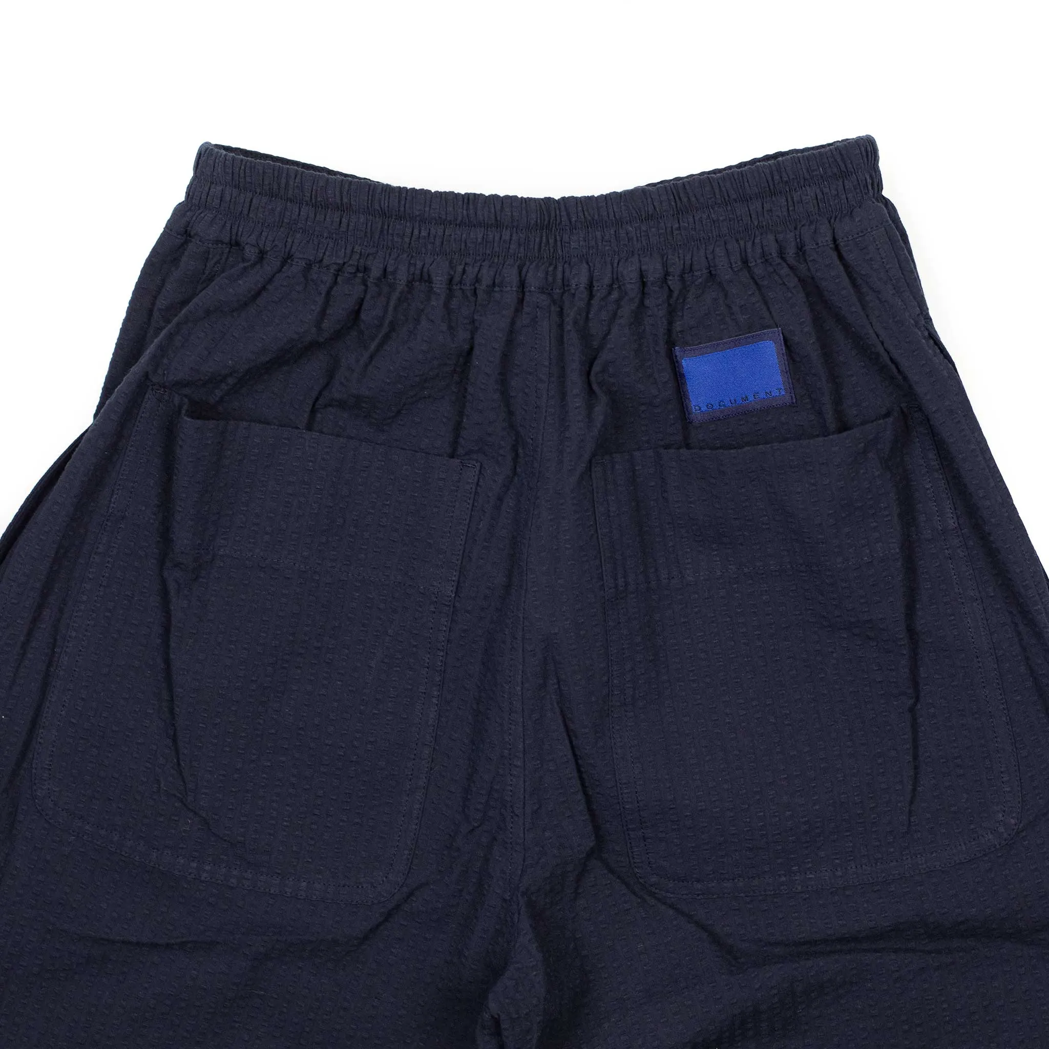 Easy drawstring pants in navy cotton seersucker