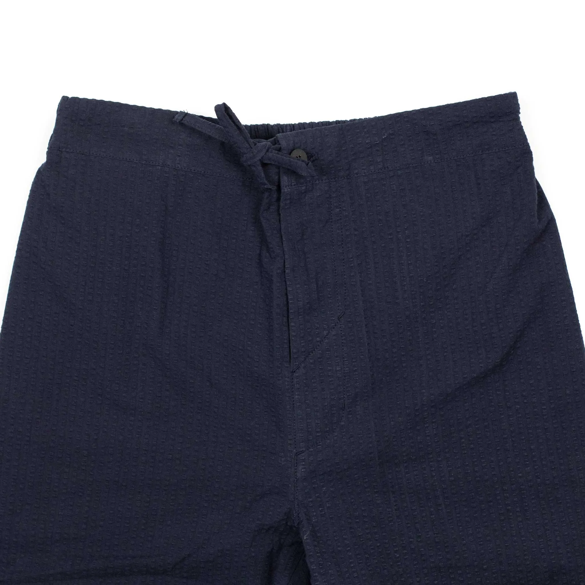 Easy drawstring pants in navy cotton seersucker