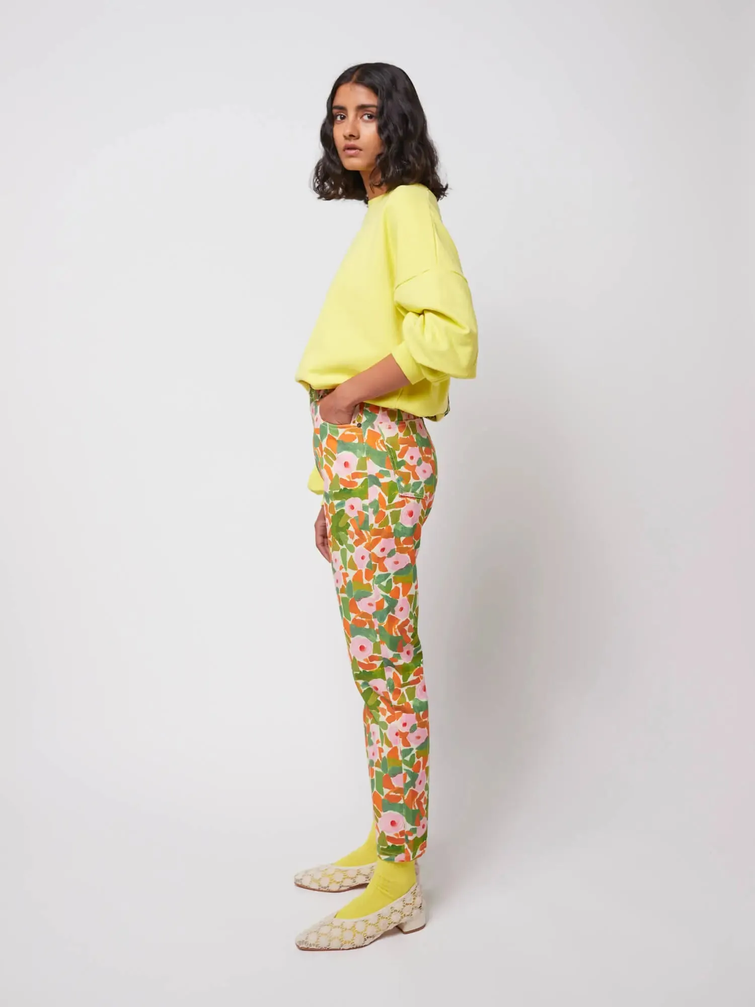Floral print high waist jeans
