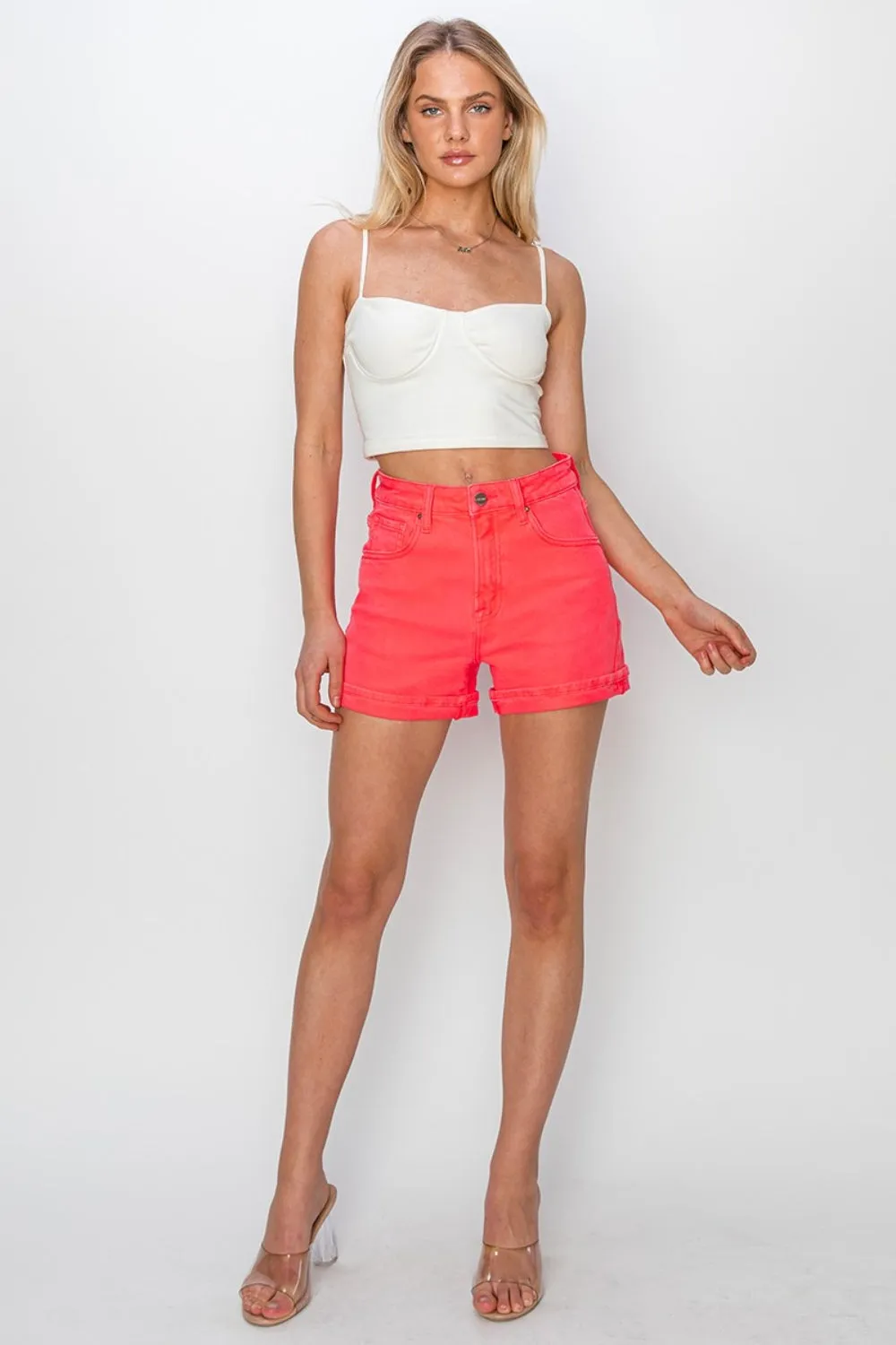 Full Size High Rise Cuffed Denim Shorts