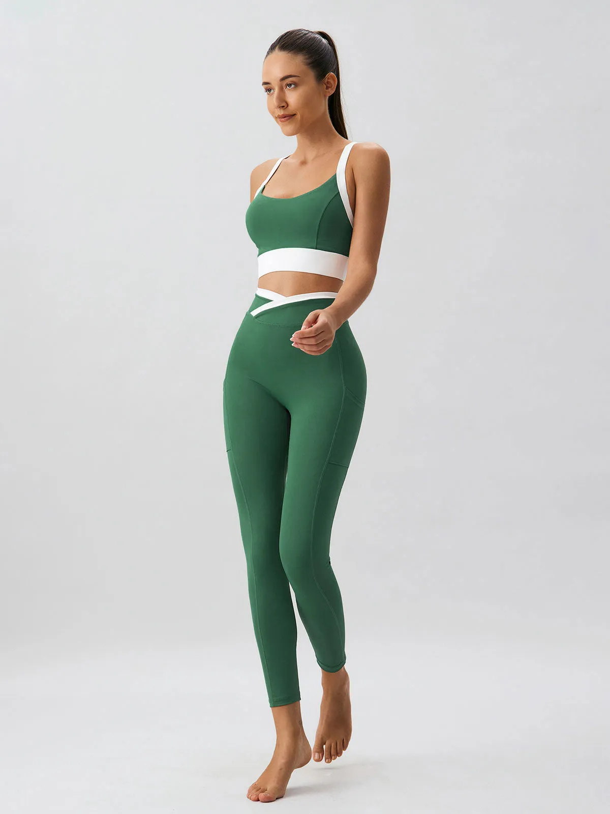 Green Natural Waisted Leggings 25”