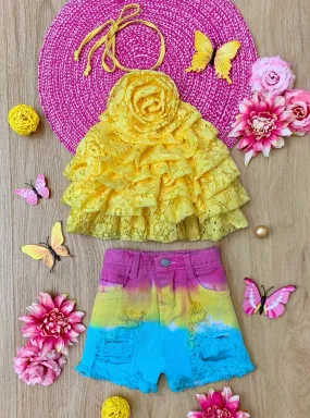 In Full Bloom Yellow Rose Tiered Top and Shorts Set