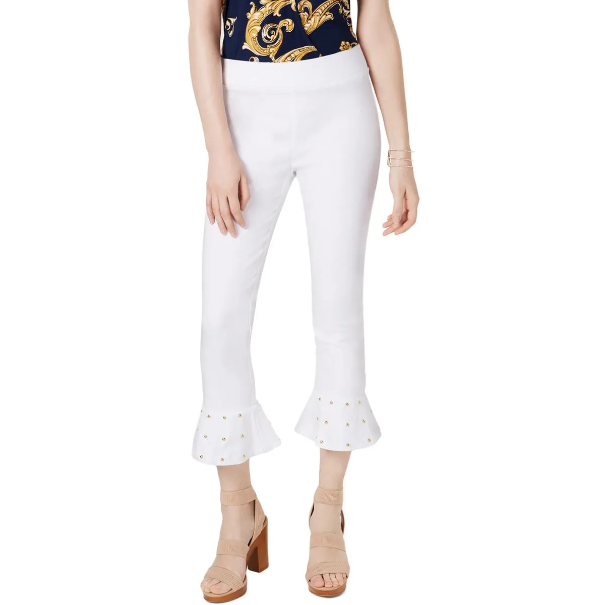 INC Womens Studded Ruffle Hem Capri Pants