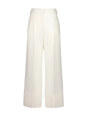IVORY WIDE-LEG VIRGIN WOOL CREPE TROUSERS