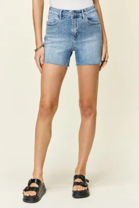 Judy Blue High Waist Med Wash Rhinestone Embellished Denim Shorts
