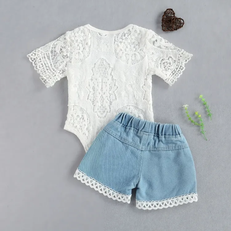 Lace Denim Shorts Baby Set
