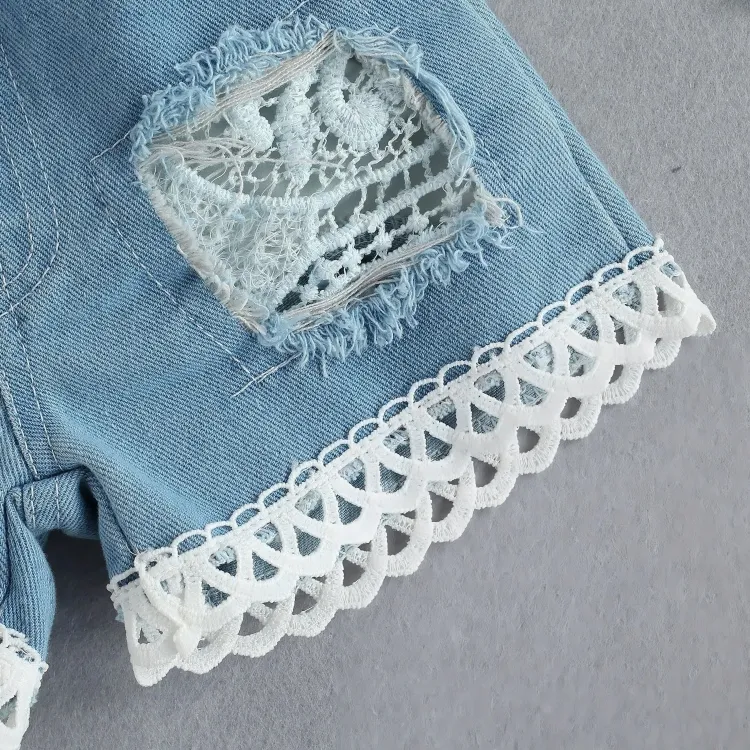 Lace Denim Shorts Baby Set