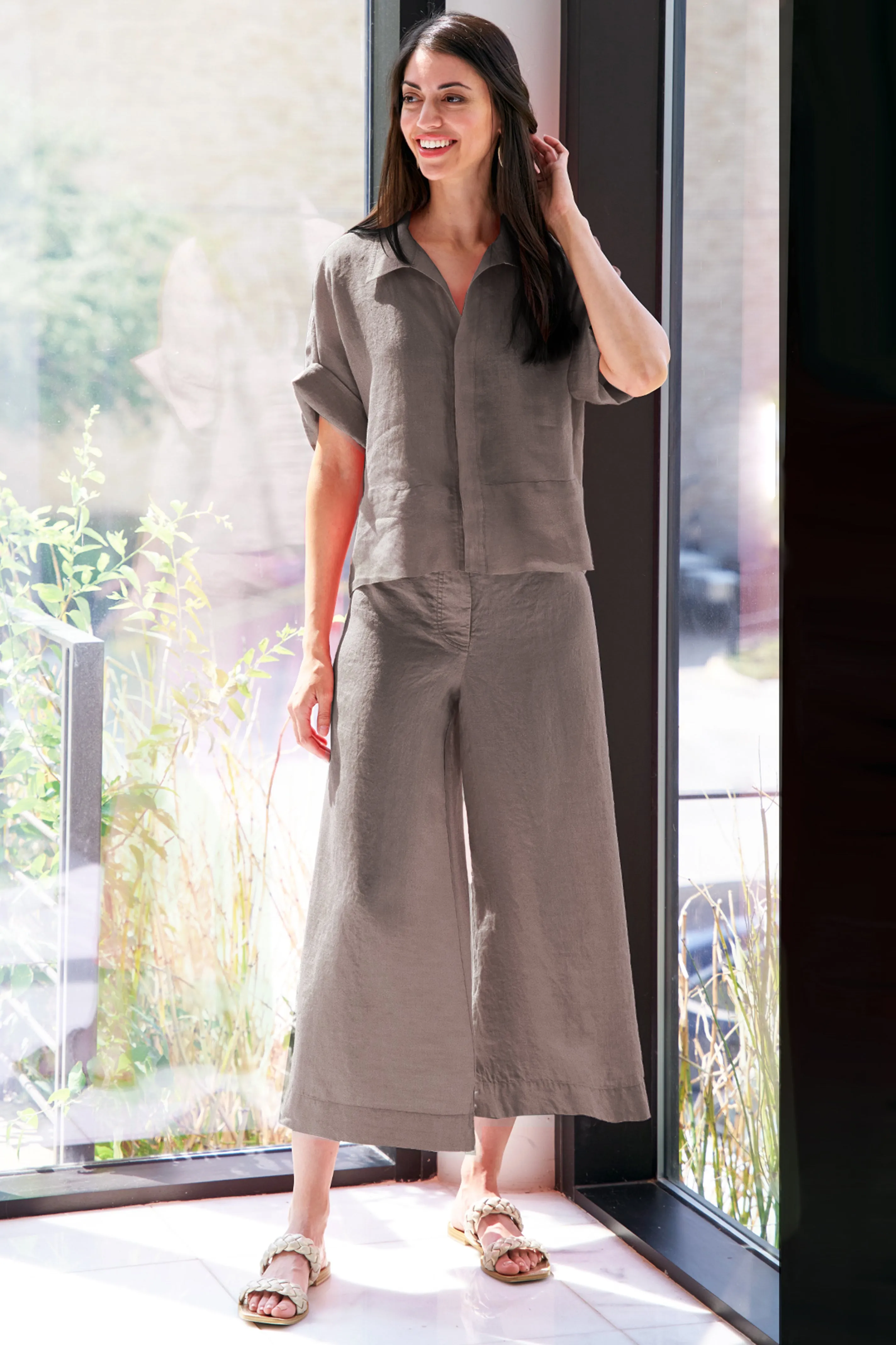 Linen Drawstring Pants, Mushroom