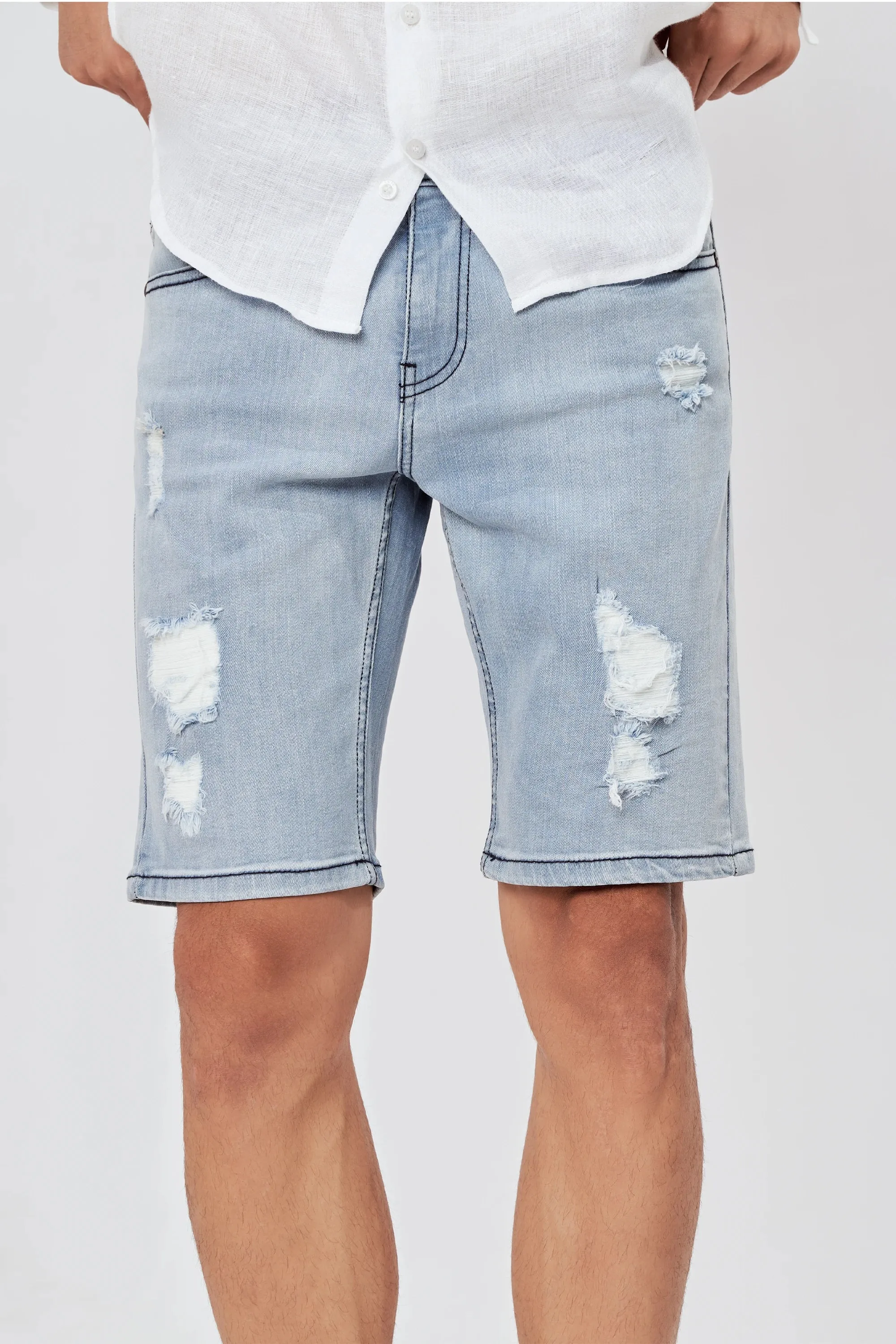 Men's Ripped Denim Shorts Sky Blue
