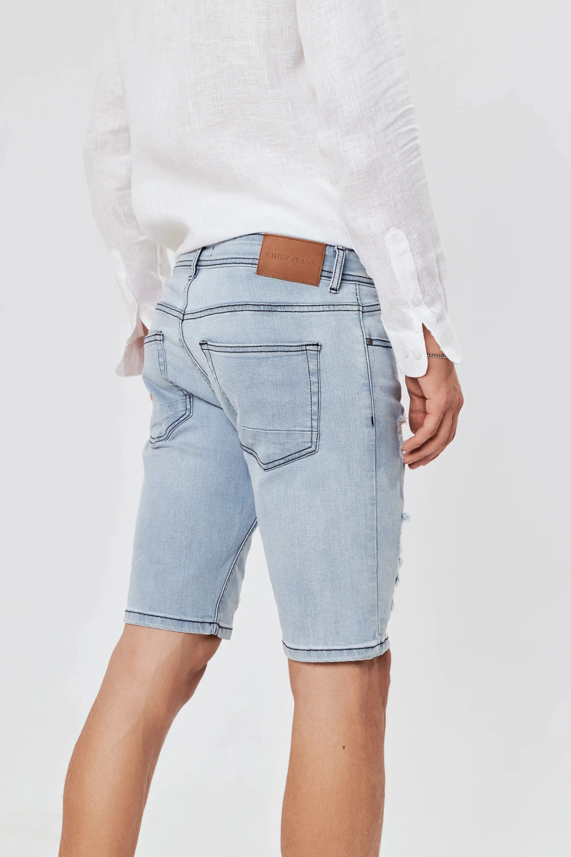 Men's Ripped Denim Shorts Sky Blue