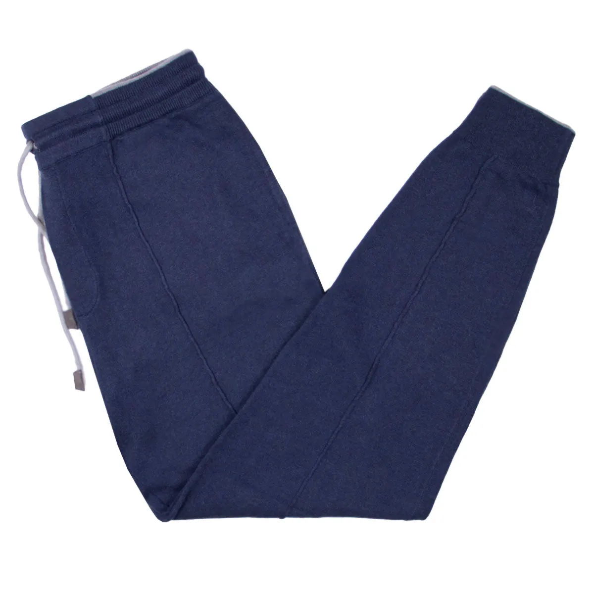 Navy Cotton & Cashmere Contrast Knitted Joggers