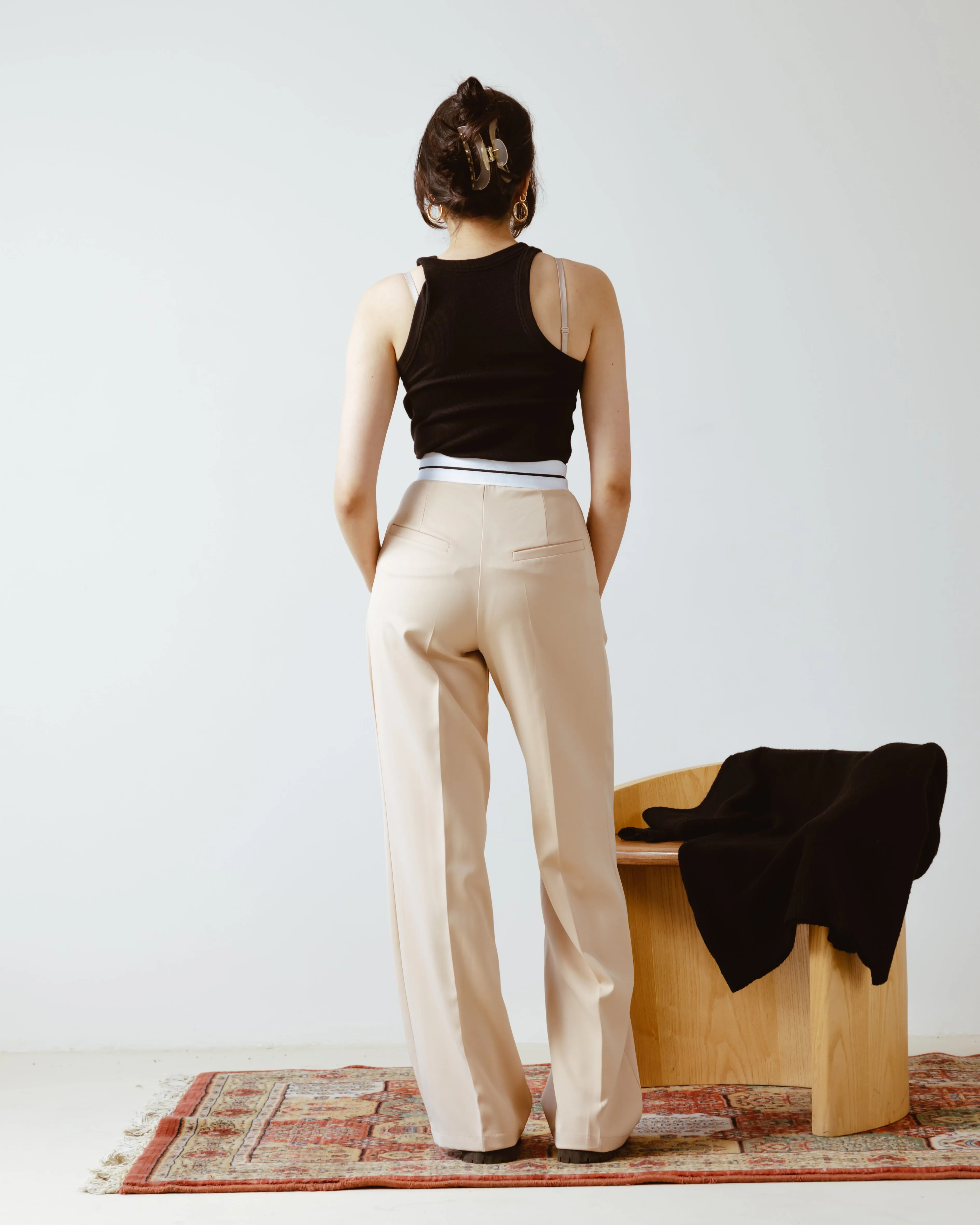 PANTS WITH TURN-DOWN WAIST BEIGE
