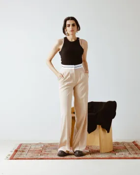 PANTS WITH TURN-DOWN WAIST BEIGE