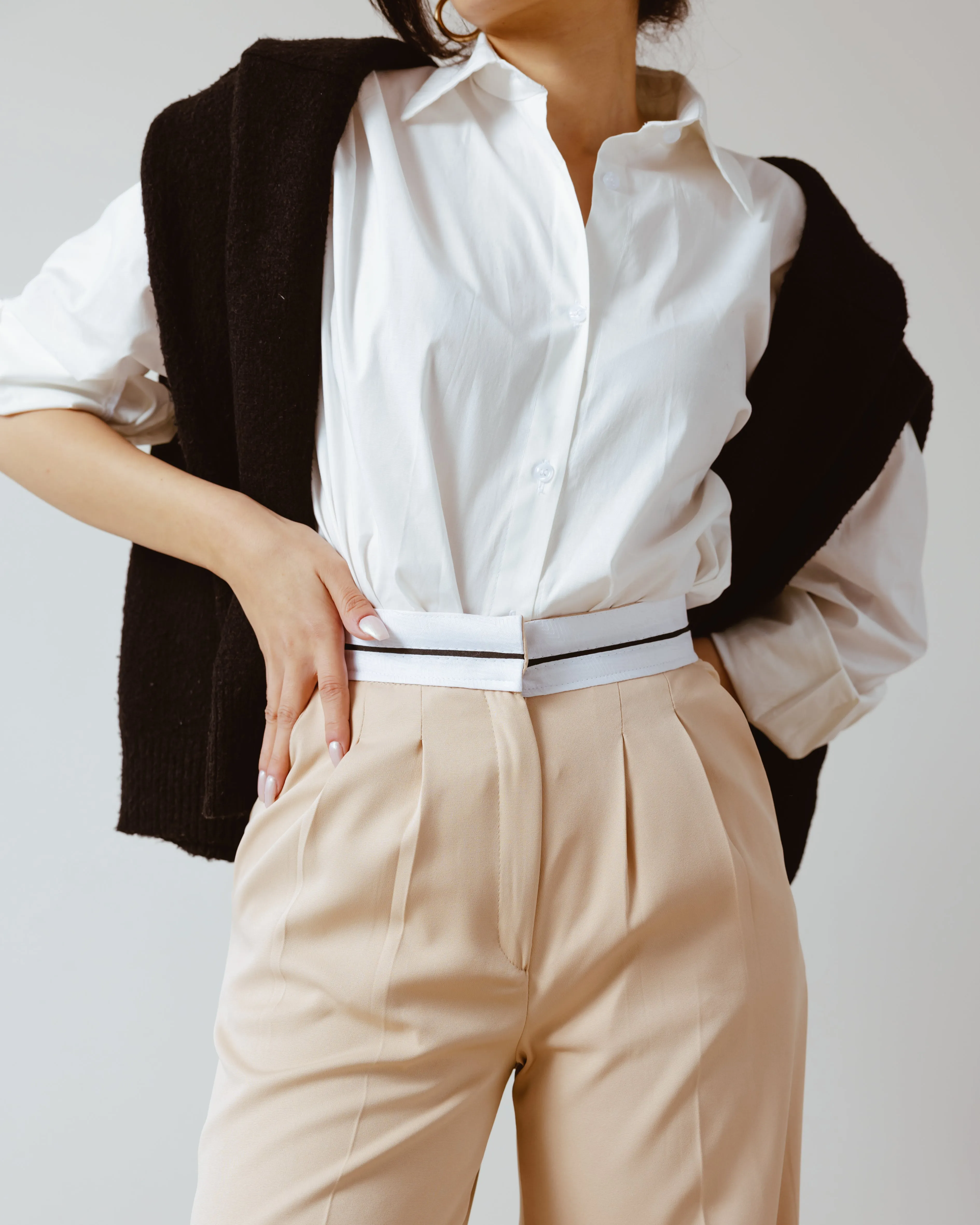 PANTS WITH TURN-DOWN WAIST BEIGE