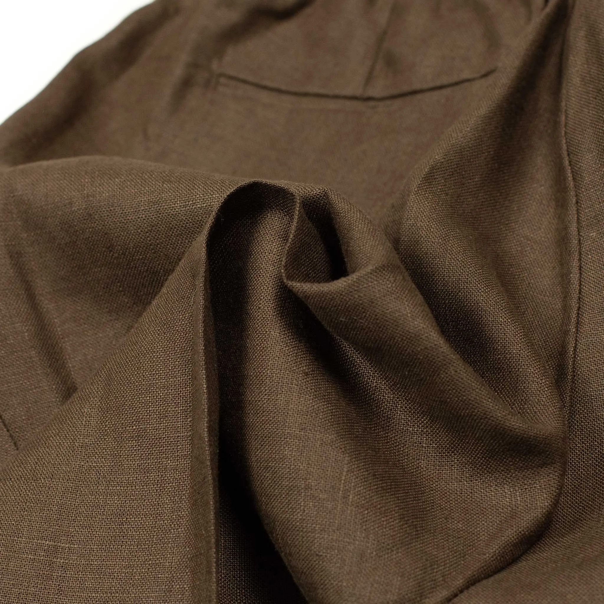 Pleated drawstring easy pants in chocolate brown Irish linen