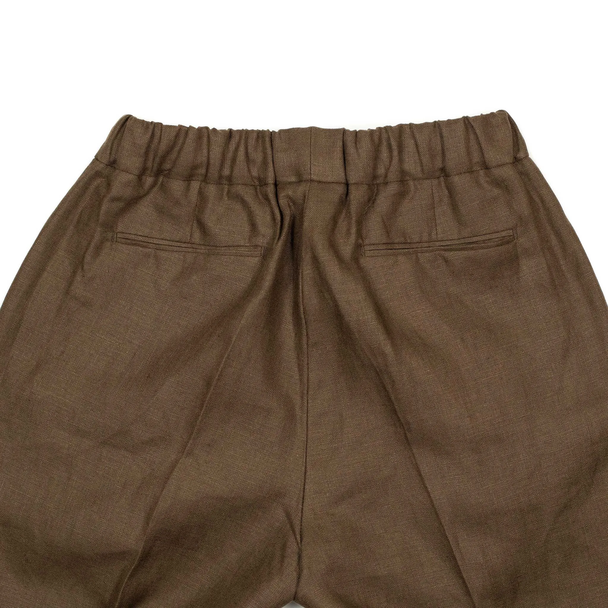 Pleated drawstring easy pants in chocolate brown Irish linen
