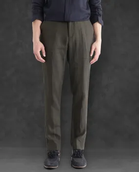 Rare Rabbit Men Arcelo-2 Olive Linen Mid Rise Regular Fit Solid Trousers
