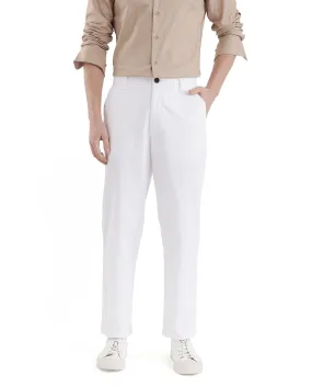 Rare Rabbit Men Oren White Cotton Fabric Mid Rise Straight Fit Solid Trouser