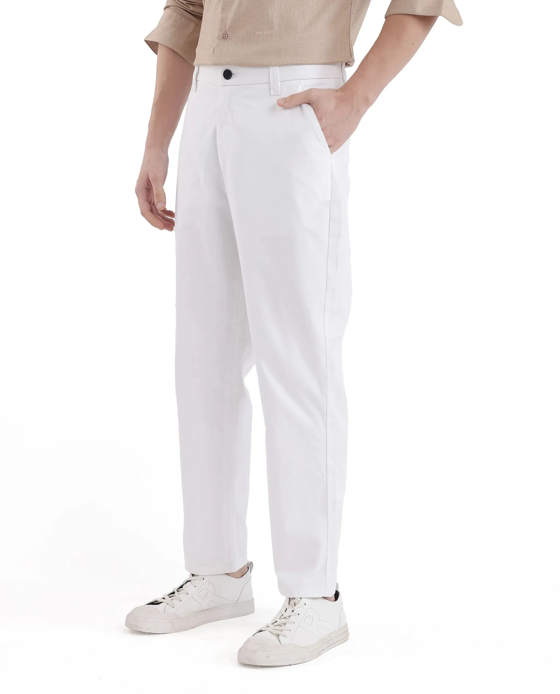 Rare Rabbit Men Oren White Cotton Fabric Mid Rise Straight Fit Solid Trouser
