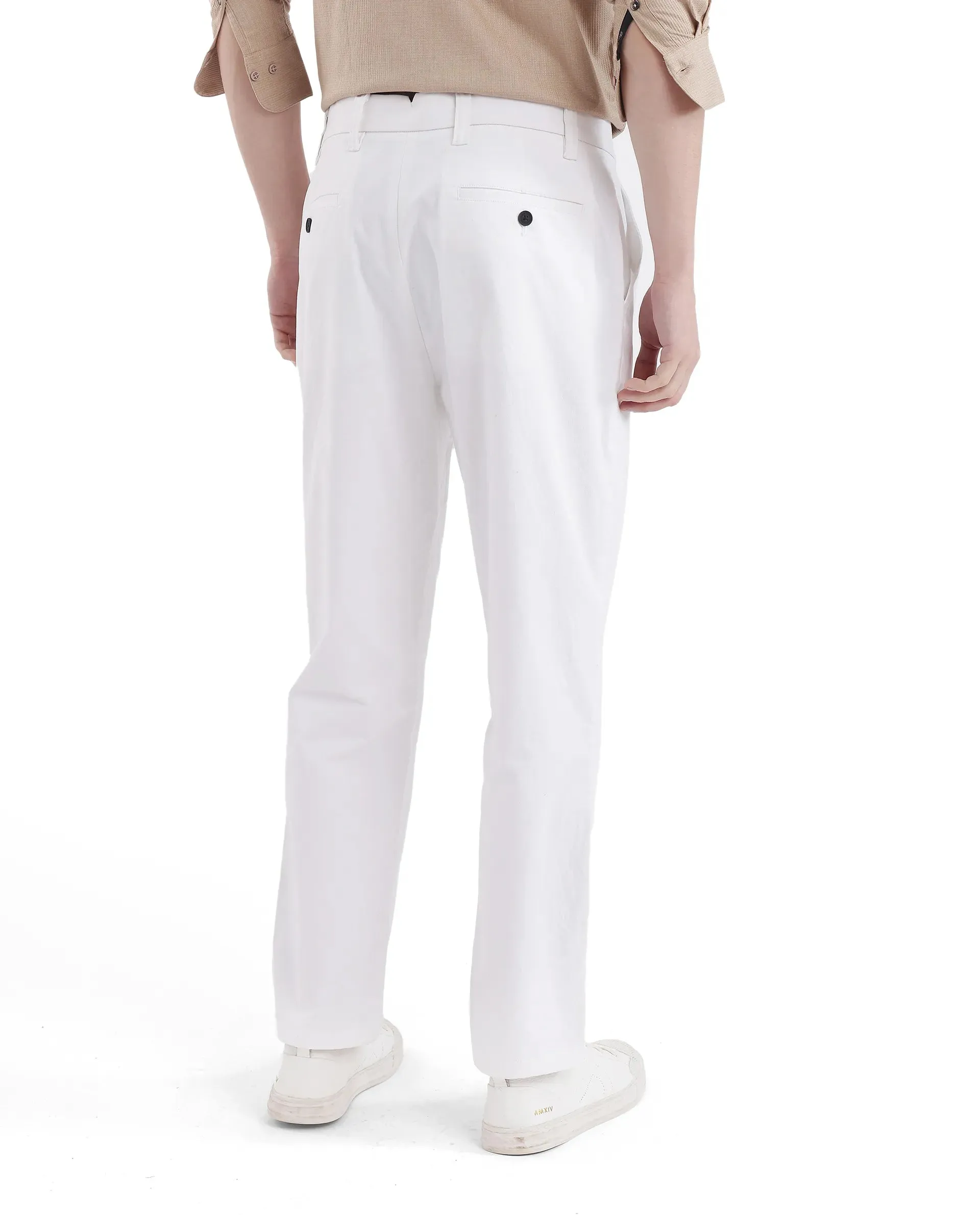 Rare Rabbit Men Oren White Cotton Fabric Mid Rise Straight Fit Solid Trouser