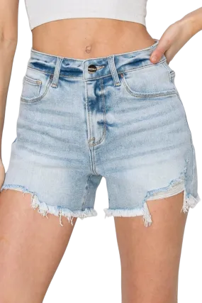 RISEN High Waist Frayed Detail Denim Shorts